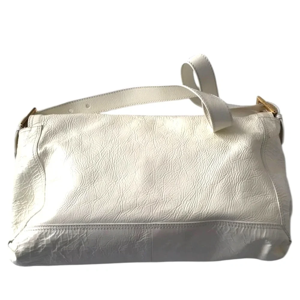 AUTH RARE Fendi XL Baguette white patent leather 2way Shoulder Bag oversized